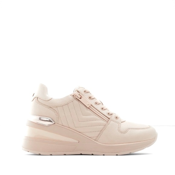 Aldo size 8 Adwiwia Mid Top Sneakers Wedge Heels Nude Blush Color like New - Picture 1 of 9